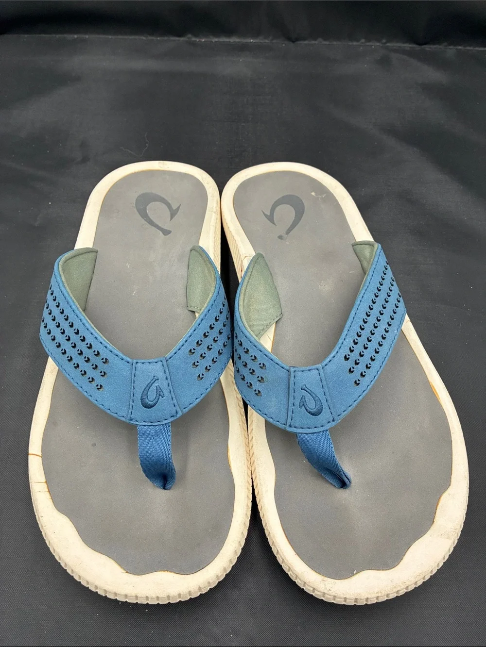 OluKai Blue and Gray Men’s Waterproof Flip-Flops size 8